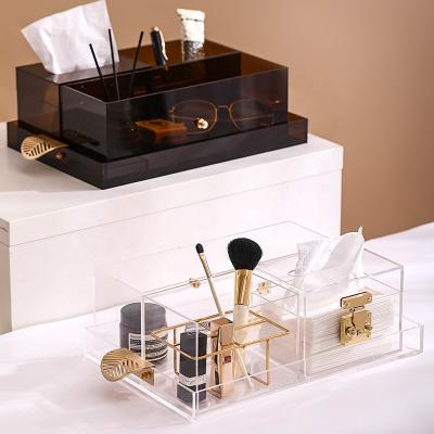 China Desktop Plastic Organizer Stored Pumping Cosmetic Tray Storage Boxs Acrylic Multifunctional Tissue Box for sale