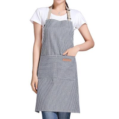 China Washable Cotton Washable Wholesale Custom Striped Canvas Wholesale Logo Neck Salon Apron Restaurant Coffee Milk Tea Shop Kitchen Household Hanging Aprons for sale