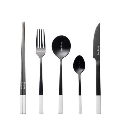 China Creative Stocked Nordic Black And White Western Chopsticks Spoon Knife Fork Dinner Letters Ins Style Party Tableware Sets for sale