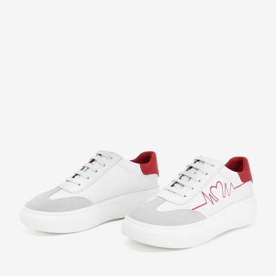 China Fashion Trend Casual White Sneakers Leather Heartbeat Design Flat Sports Shoes Women for sale