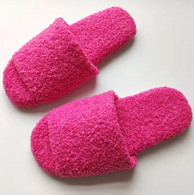 China Disposable Open Toe Hotel Slipper Open Toe Sipper For Women Hotel Fleece Luxury Ladies Slipper With Anti Slip Sole for sale