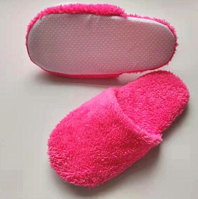 China Open Toe Rose Red Velveteen Material Ladies Indoor Disposable Slipper With Anti Slip Stitch for sale