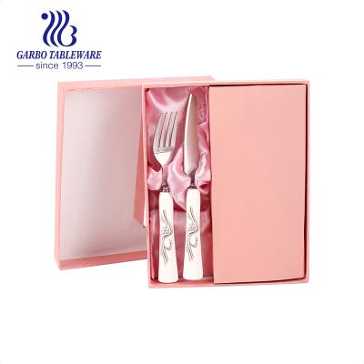 China Promotion Viable Daily Use Flatware 13/2 Stainless Steel Fruit Cutlery Set With OEM Decor Ceramic Handle for sale