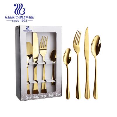 China Sustainable elegant 410 material cutlery set of stainless steel with PVD gold for isale for sale