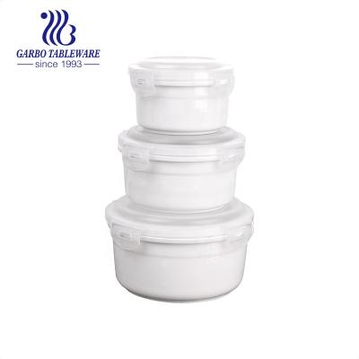 China 3pcs Morden Food Grade Microwave Food Grade Microwave Food Container Lid Porcelain Elegant Cheap Elegant Round White Round Airtight Lunch Box for sale