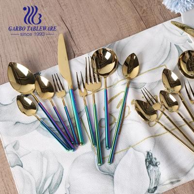 China Stocked high quality mirror polished stainless steel cutlery set 9pcs with PVD plated handle for sale