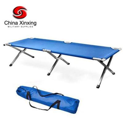 China Stainless Steel Manufacturer Army Blue Portable Outdoor Folding Bed Cradle Sleeping Camping Raising Guest Bed for sale