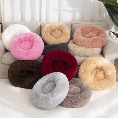 China Custom Viable Hot Selling Plush Cat Bed No Slip Colorful Dog Pet Dog Donut Comfortable Plush Beds Waterproof Luxury Bed for sale