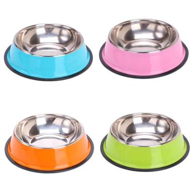 China Durable Colorful Pet Bowl Round Pets Non-slip Tableware Durable Stainless Steel Pet Bowl For Dog for sale