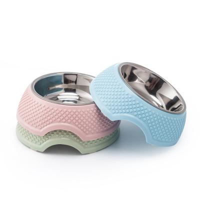 China Cheap Viable Custom Logo Stainless Steel Non Slip Dog Bowl Rolls Fruit Food Water Pet Feeder Rolls For Dog for sale