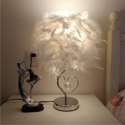 China Good Quality Modern Led Rechargeable Round Feather Modern Bedside Desk Table Lamp for sale