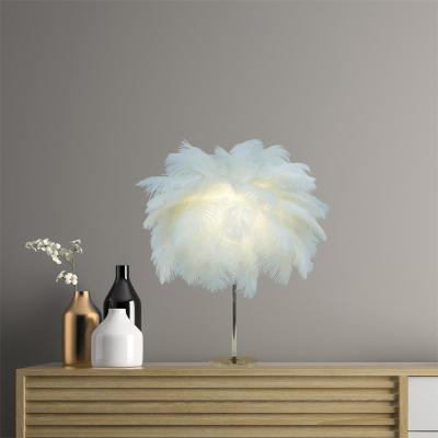 China Factory Direct Sale Modern Nordic Warm White Ostrich Feather Desk Lamp Ostrich Feather Lamp For Bedroom Hotel Christmas Gift for sale