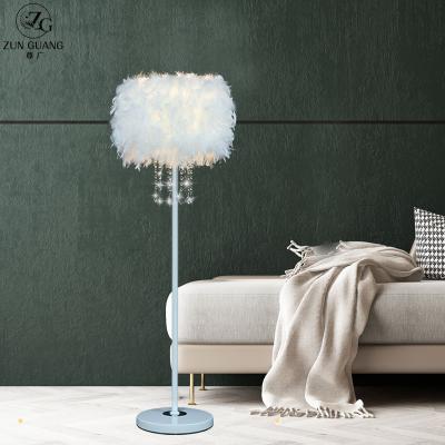 China Minimalist Zun Guang New Arrival Crystal Feather Floor LED Lamp Bedroom Decoration Romantic White For Living Room for sale