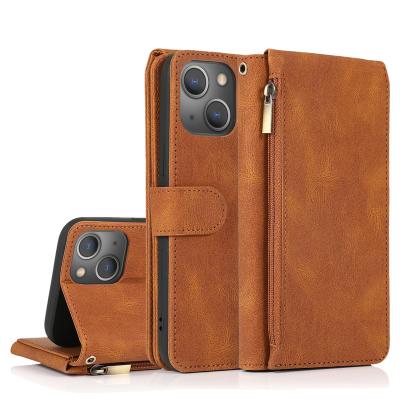 China Shockproof metal zipper multiple card slot case for iphone 14 pro max luxury stylish high quality pu leather wallet case for iphone 14 13 x for sale