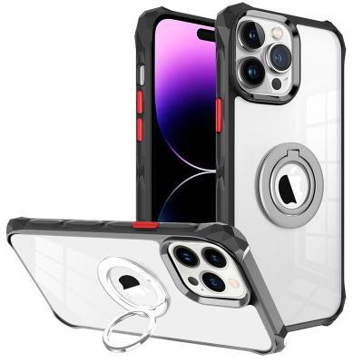 China Shockproof transparent ring holder case for iphone 14 13 magnetic bracket tpu pc hard shockproof case for iphone 11 12 xs max 678 plus for sale