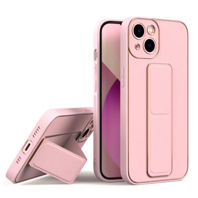 China Shockproof high quality leather back case kickstand hard phone case for iphone 14 pro max tpu pc mobile phone case for 13 12 11 678 plus for sale