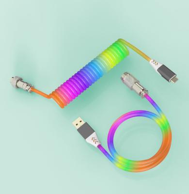 China Nylon Braided USB 2.0 Customized USB C to USB C Mechanical Keyboard Rainbow USB A Cable Stretchable Nylon Braid Cord for sale