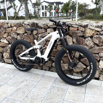 China Bafang Frame Carbon Fiber Mid Drive Tire Electric Bike 1000W Ebike Full Fat Suspension With Magura 4 Piston Hydraulic Brake MTE5 for sale