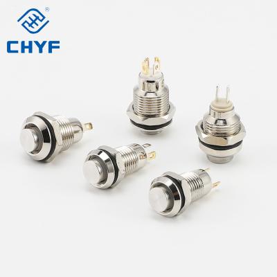 China Waterproof 8mm Mini Metal Horn Automobile Motor PC Power Starter Doorbell Push Button Switch YF-8-B10F for sale