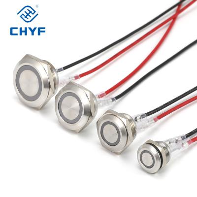 China Mini Button Switch 12mm Stainless Steel Head Silver Flat Waterproof Metal Ultra Short Momentary Led Push Button Switch YF- 12C-P10F-E for sale