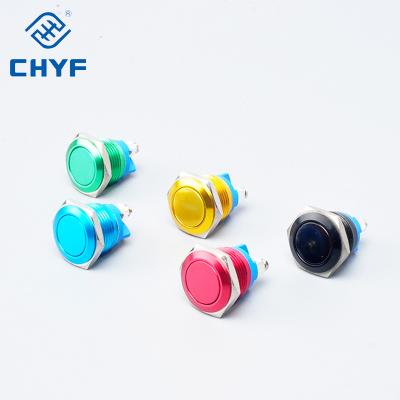 China Push Button Switches On Stainless Steel With 12V LED Flat Head Ip67momentary Waterproof Metal For 12mm 16mm 19mm 22mm CE 3A YF-19-P11F (Z) - E for sale