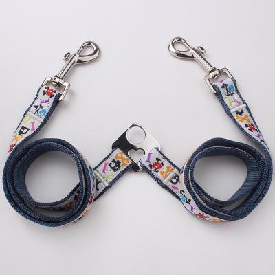 China Innovative Custom Dog Coupler Double Woven Ribbon Personalized Pet Leashes for sale