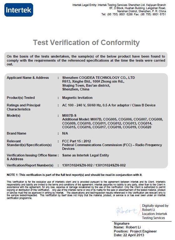 FCC - Shenzhen COGIDEA Technology Co., Ltd.