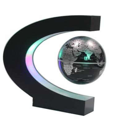 Cina World Map Globe System Magnetic Bottom Gift Open Floating Rotating Display Levitating Globe C Shape Magnetic Levitation Globe With LED in vendita