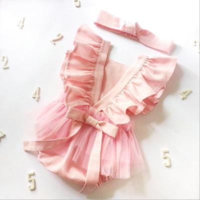 China Birthday Party Anti-static High Quality Canvas Romper Baby Ruffle Bowknot Kids Summer Canvas Dresses for sale