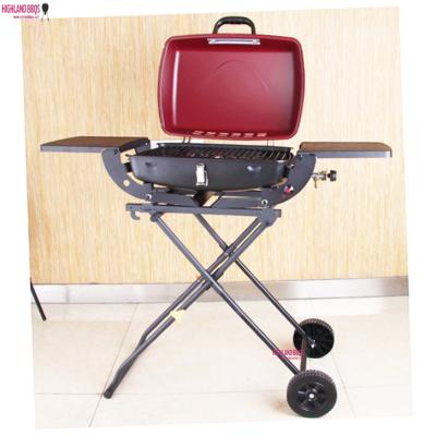 China Easily Assembled Butane Gas BBQ Grill Mini Foldable Gas Outdoor Portable BBQ Grill with Foldable Cart Cart for sale