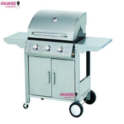 China Easily Assembled Main Gas Grill Stainless Steel BBQ Grill 3 Burner Gas BBQ Grill With Side Shelf for sale