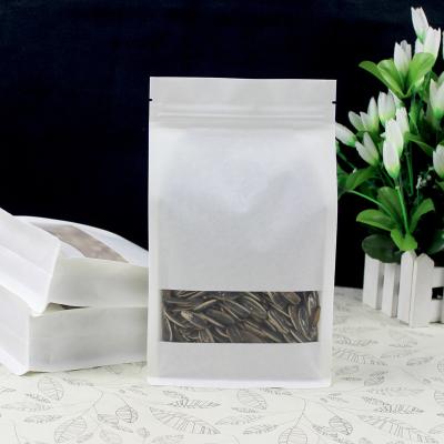 China Moisture Proof White Kraft Paper Box Pouch With Square Bottom And Clear Window for sale