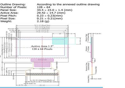 China 1Modulo PMOLED de.3 pulgadas, resolución 128X64, interfaz 3/4-SPI, I2C, conducción del IC SH1106G en venta