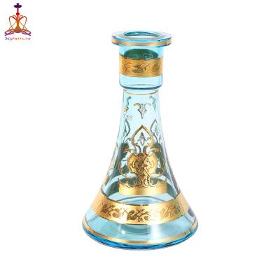 China Arabic Hookah Low Crystal Vase Custom Gold Shisha Glass Bottle Narguile Style Bump Glass for sale