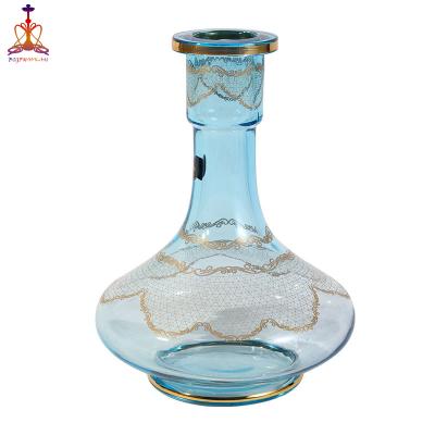 China Custom Low Blue Hookah Crystal Glass Shisha Glass Bottle Narguile Vase for sale