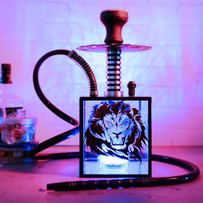 China 2021 newest custom glass logo lion shesha LED hookah with colorful lights for sale