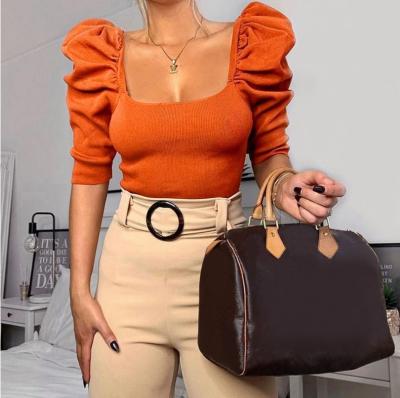 China 2020 fall anti-pilling clothing for women vintage puff sleeve top square neck half sleeve tops woman blouses for sale