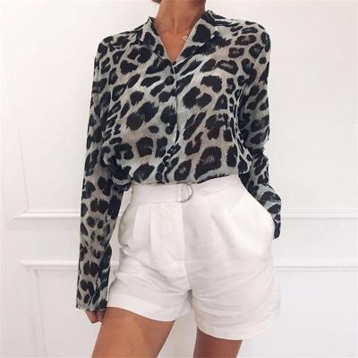 China Leopard Print V-neck Ladies Anti-pilling Long Sleeve Women's Blouse High Quality Chiffon Shirt for sale