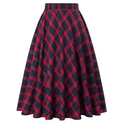 China Ladies Factory Clothing Size Fashion Plaid Plus Warehouse Running Cotton A Line Skirt for sale