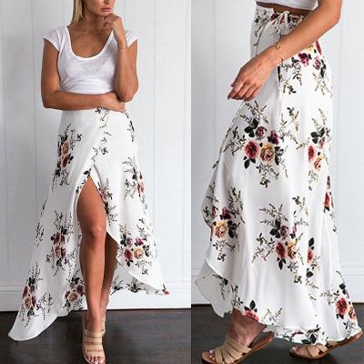 China Plus Size Woman Hot Sale Floral Print High Split Long Skirt Summer Maxi Skirts for sale