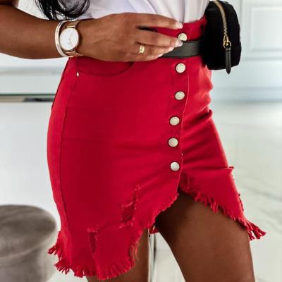 China Fashion Damaged Denim Mini Skirts Pencil Skirt Solid Color Edge Jeans Girls Women Clothing New Arrival Plus Size For Women Cotton 5pcs for sale