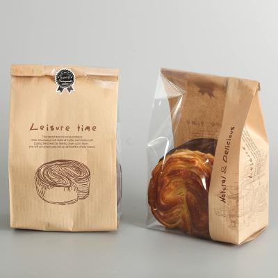 China Recycled Materials Wholesale Custom Printed Bread Loaf Packaging Flat Brown Kraft Paper Bags With Window for sale