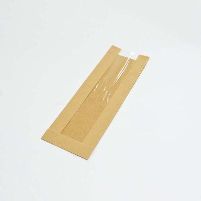 China Custom Printing Materials Kraft Recyclable Extended Baguette Logo Recycled Paper Bag With Clear Window for sale