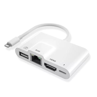 China High Speed ​​1080P TV AV HDMI-compatible Multi Port to Iphone Adapter Lightning to RJ45 Ethernet USB Charging Converter for Iphone iPad for sale