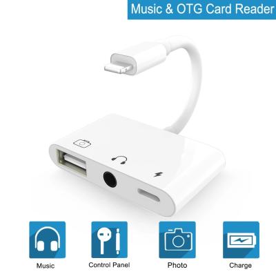 China OTG to USB Lightning OTG to Earphone Jack Connection Kits Data Sync USB 3 Camera Adapter 3.5mm for iPhone iPad Keyboard IOS 13 for sale