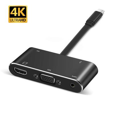 China 4K OUTPUT+Multiport USB C to VGA Adapter Type-C HDMI-Compatible to USB Earphone 3.5mm Audio Jack Multiport Adapter Aluminum Alloy Hub for macbook for sale