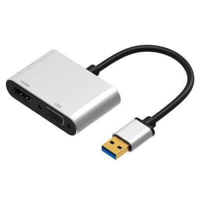 China No Need USB To High Quality Aluminum USB3.0 HDMI-Compatible VGA Adapter To Dual HDTV Video Splitter For Desktop Laptop for sale