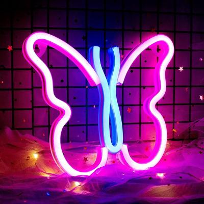 China Double Color Butterfly Neon Signs Lights USB Wall Bedroom Sports Stadiums Hotel Garden Girls Kids Room Aesthetic Night Light USB Residential Simple Battery Decoration LEDs for sale