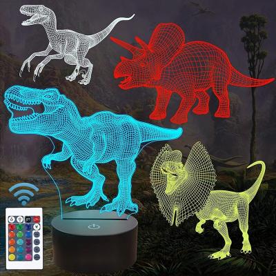 China Modern Dinosaur Gifts 3D Illusion Lamp Night Lights 16 Colors Changing With Remote Birthday And Gift For Kids Girls Light for sale