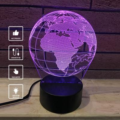 China Switch 7 Color Changed Modern Touchable Color Changed Globe Acrylic 3d USB Light Led Lamps Base 3d Optical Illusion Lamp for sale